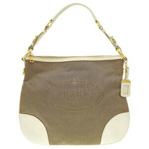 Prada logo jacquard one shoulder bag Hobo canvas leather brown